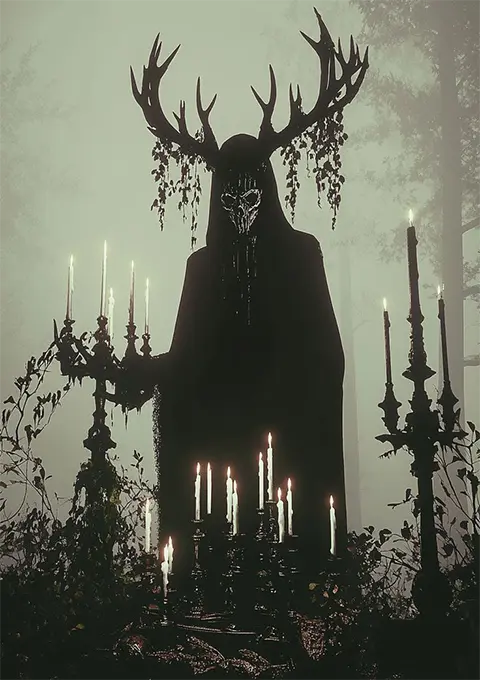 Shadow figure representing demonic presence during ritual