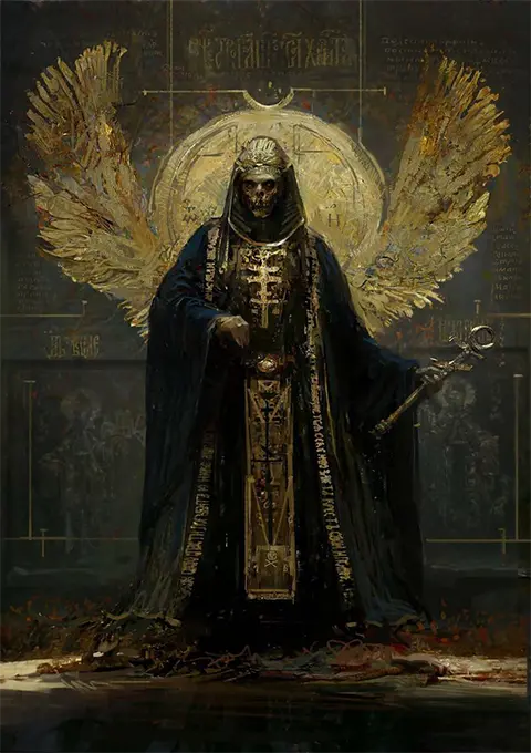 Majestic demon standing in power, representing Mammon demon pact for wealth and financial success