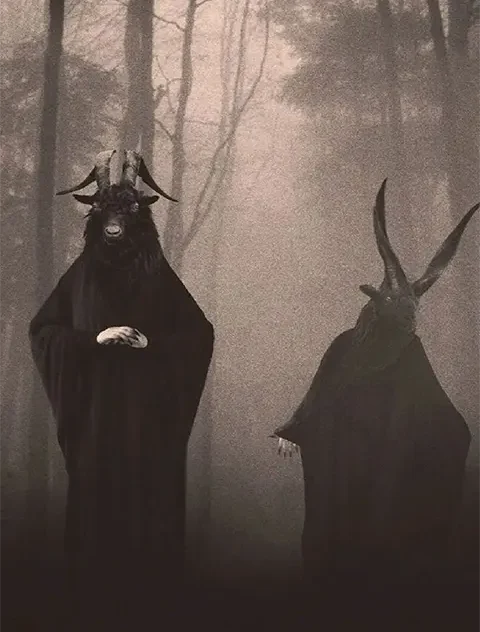 Vintage illustration of demonic goat-headed figures representing dark entities