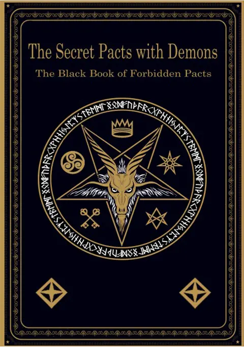 Cover of the book ‘The Secret Pacts with Demons’ featuring dark occult symbols and mysterious imagery
