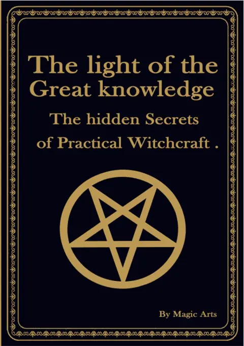 Cover of the witchcraft book ‘The Light of the Great Knowledge’ featuring mystical symbols and glowing light