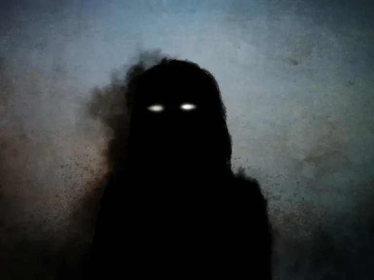 the mysterious world of jinns a Shadow ghost entity silhouette appearing in a dark environment